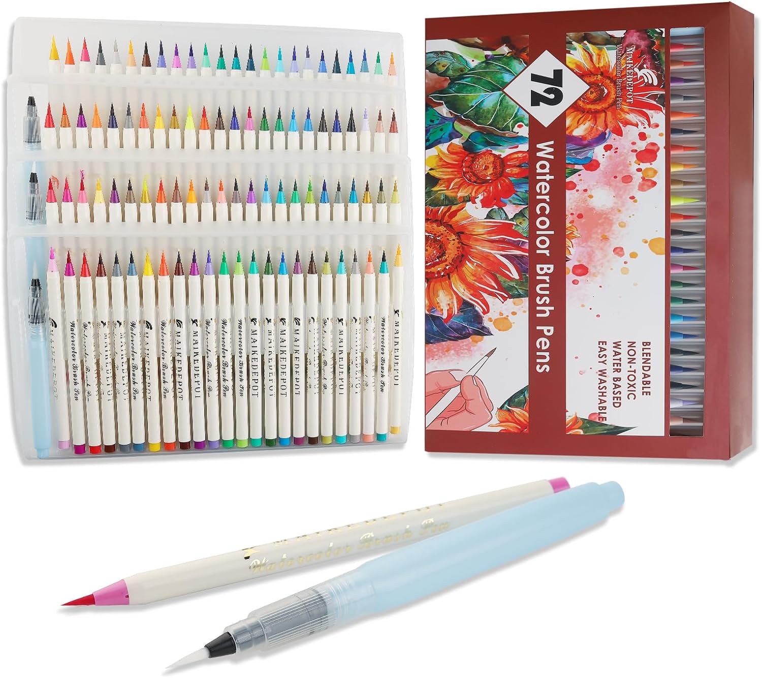 24 Colors Dual Tip Watercolor Brush Pens Set, Water-based Washable