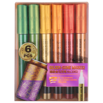 STA 6 Color Golden Shine Metallic Paint Markers 2mm Tip