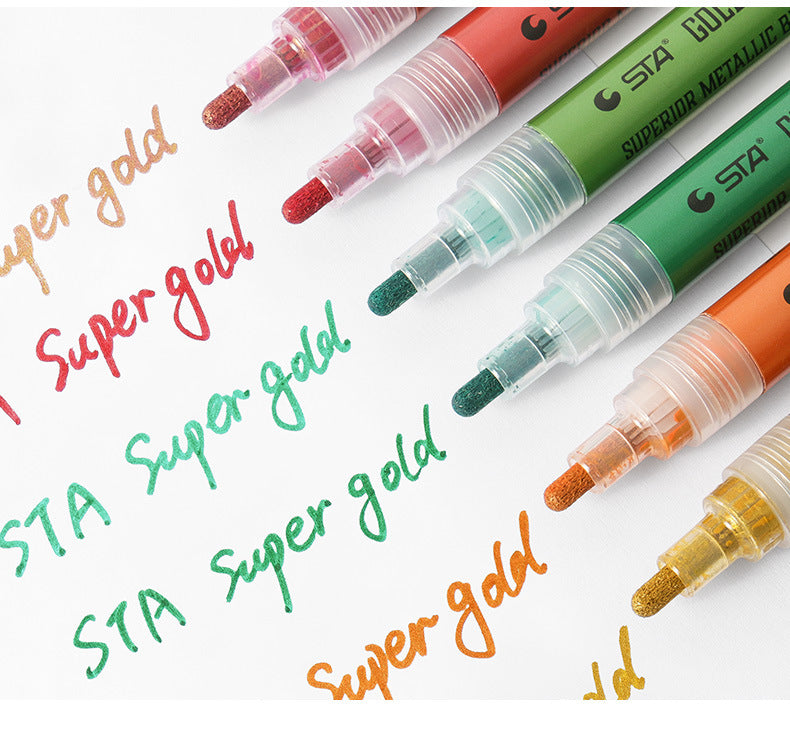 STA 6 Color Golden Shine Metallic Paint Markers 2mm Tip