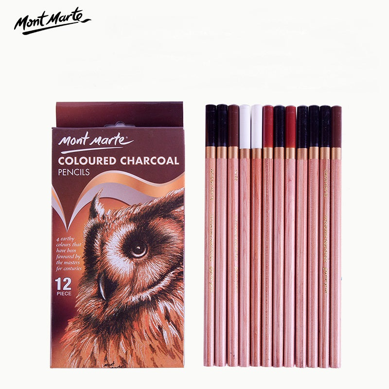 Mont Marte 12pcs Coloured Charcoal Pencils Drawing Set