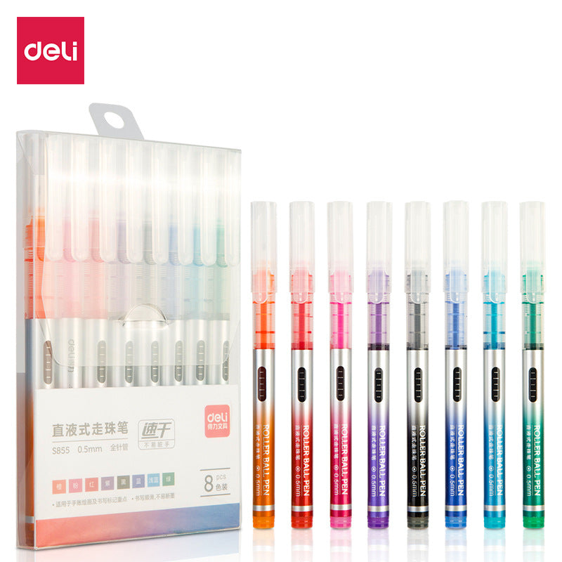 DELI S855 Liquid Ink Rollerball Pens 8 Color 0.5MM Fine Point