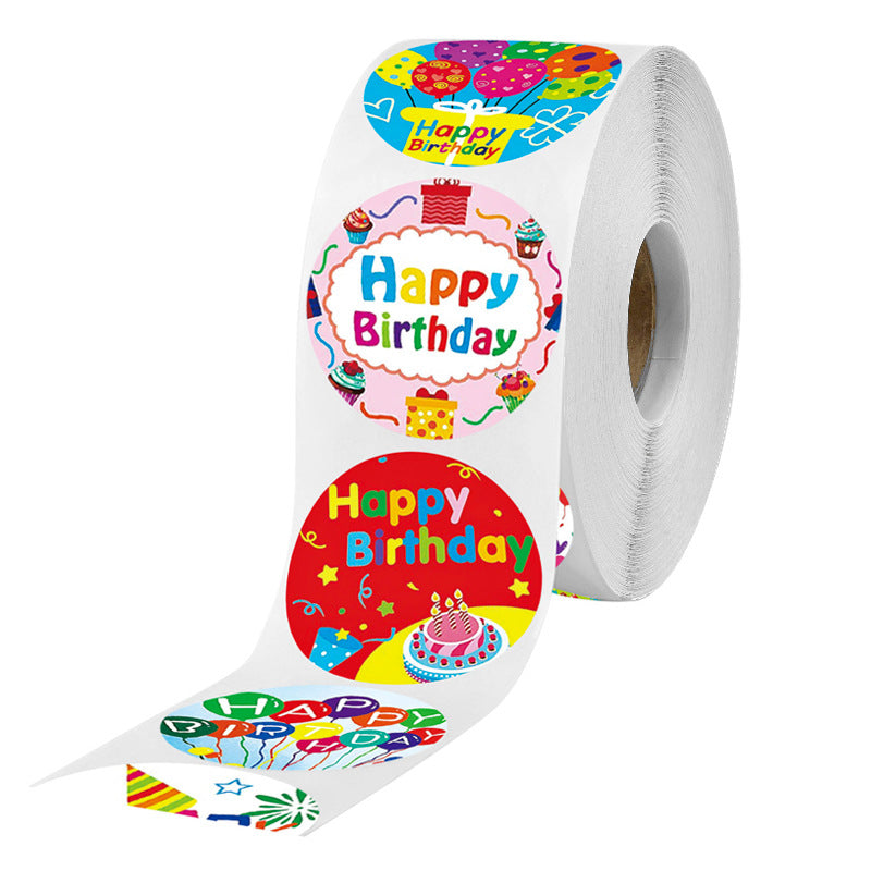 1000 Labels Happy Birthday Stickers Round 1 inch