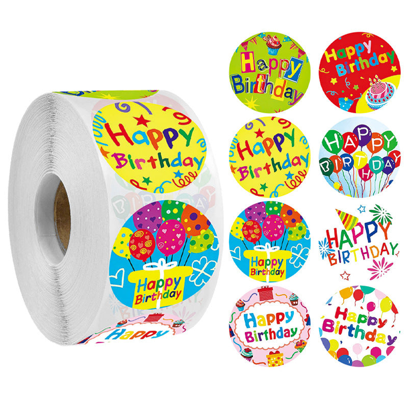 1000 Labels Happy Birthday Stickers Round 1 inch