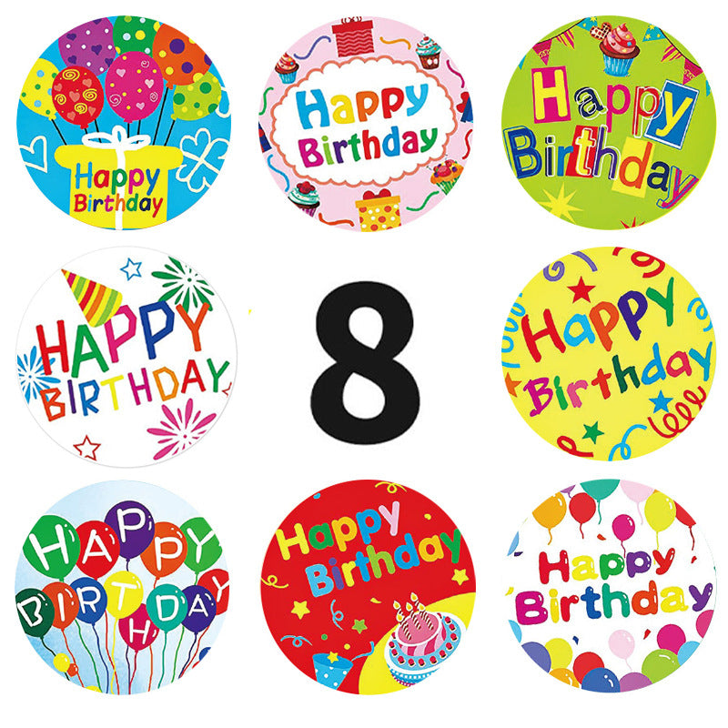 1000 Labels Happy Birthday Stickers Round 1 inch