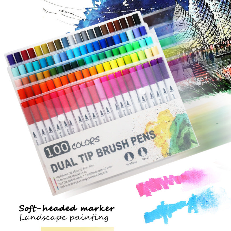 100/120/132 Colors Dual Tip Brush Art Marker Pens