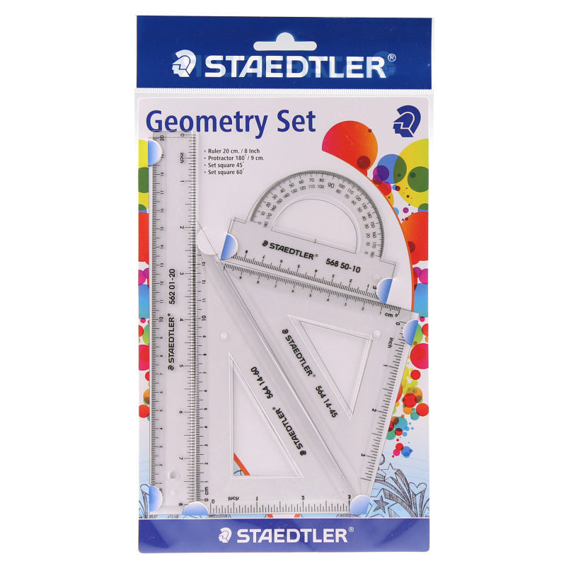 Staedtler 4 Piece Geometry Set Square Ruler and Protractor