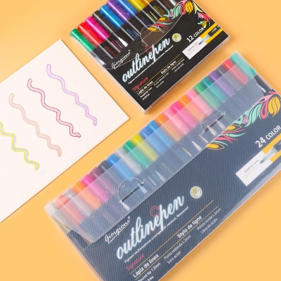 GIORGIONE Double Line Outline Marker Pens,8/12/24 Colors