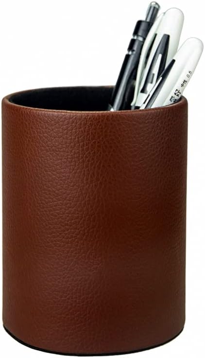 PU Leather Pen Pencil Holder Desk Organizer  (3.3" x 3.3" x 4")