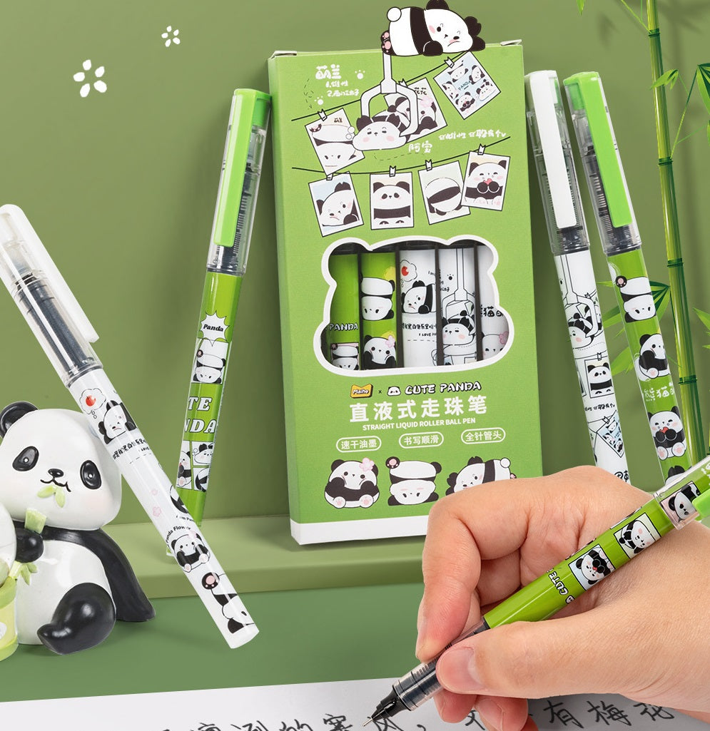 12PCS Cute Panda Rollerball Pen 0.5mm Black Liquid Ink