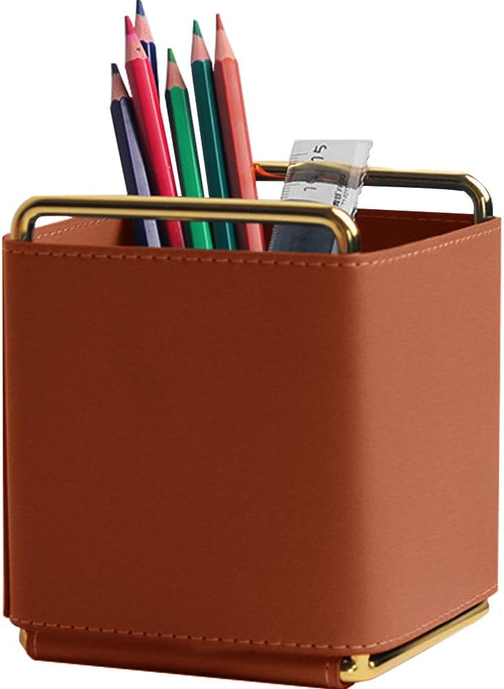 Leather Pen Pencil Holder Desktop Organizer Square