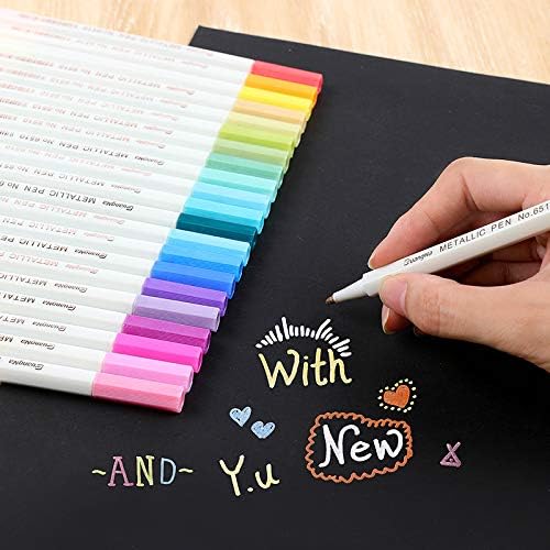 Guangna Metallic Marker Pens,20 Assorted Colors Fine Tip