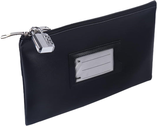 Leather Money Bag with Zipper For Depositing Cash and Bank Deposits