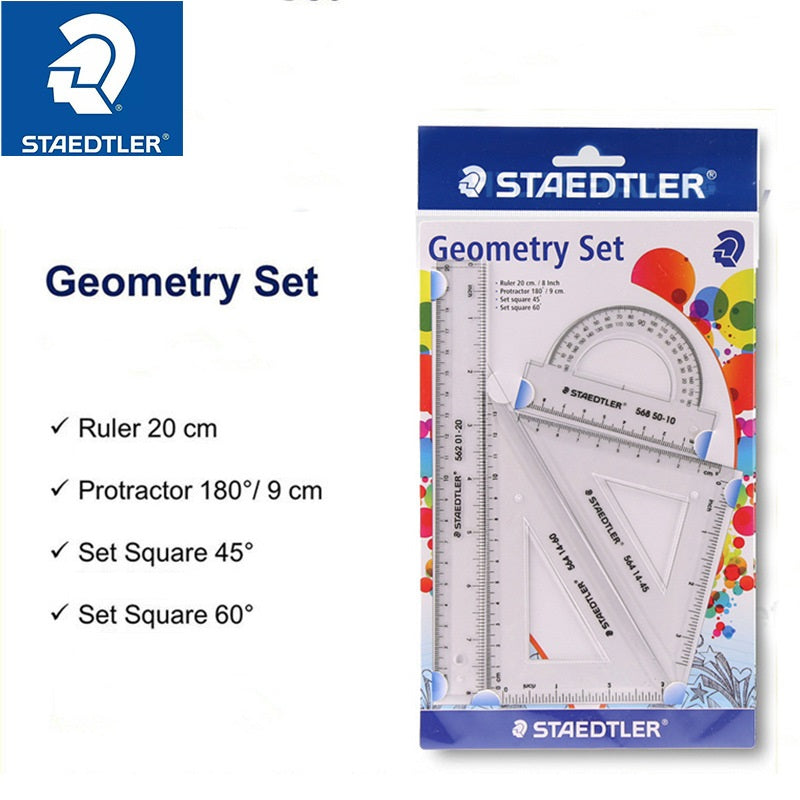 Staedtler 4 Piece Geometry Set Square Ruler and Protractor