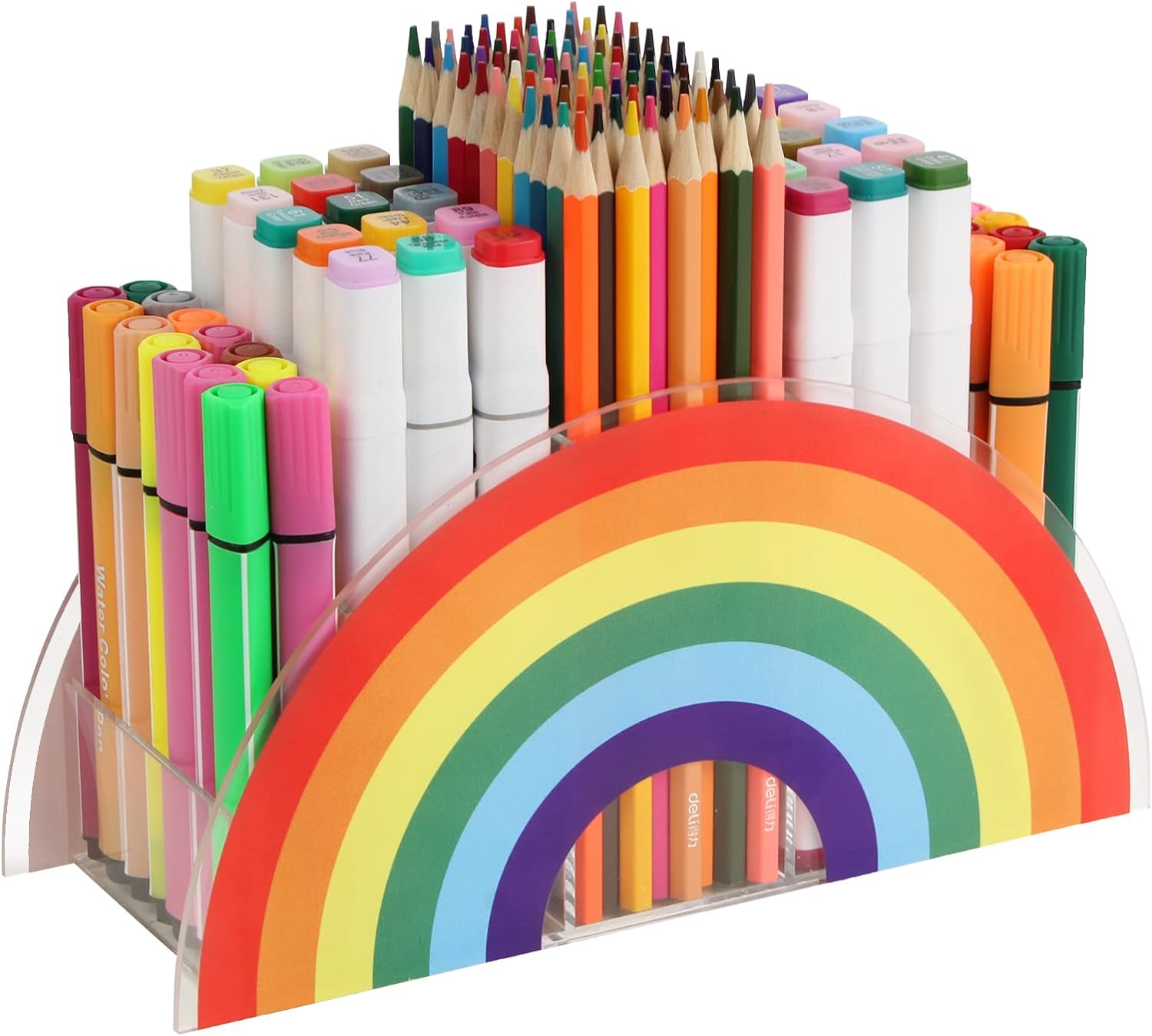 Rainbow Acrylic Pen Pencil Holder Clear Desk Organizer