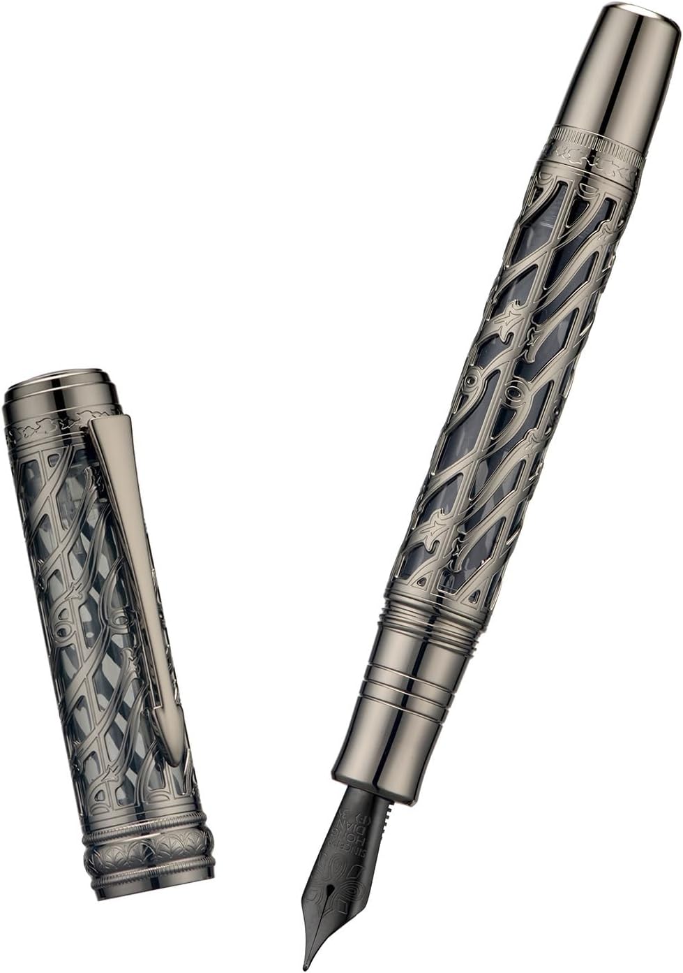 Hongdian A6 Piston Fountain Pen Fine Soft Nib,Hollow Skeleton & Resin Pen