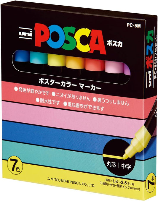 UNI POSCA PC-5M Posca Acrylic Paint Markers 7 Color