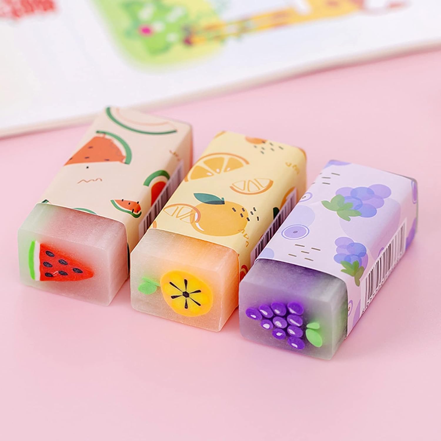 Fruit Ball Dinosaur Sakura Cute Pencil Erasers for Kids 16 Pack