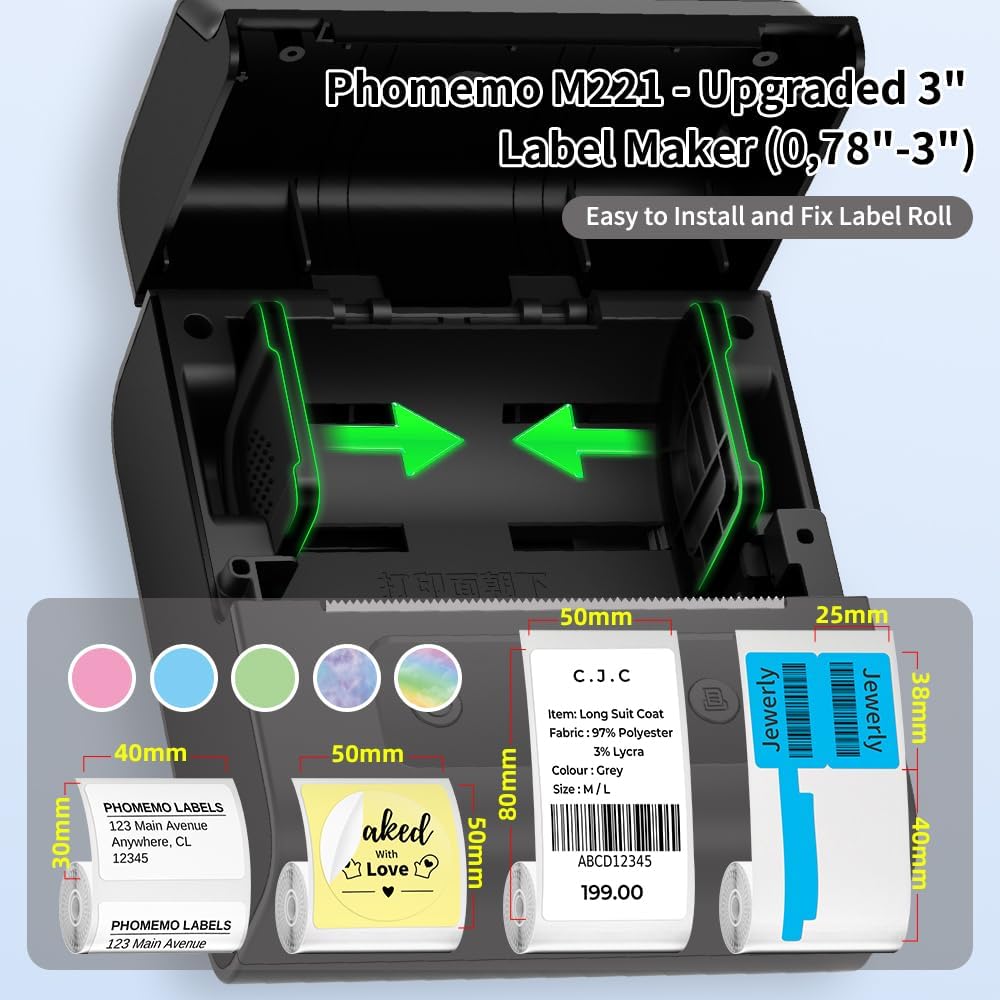 Phomemo M221 Label Makers- 3 Inch Barcode Label Thermal Printer