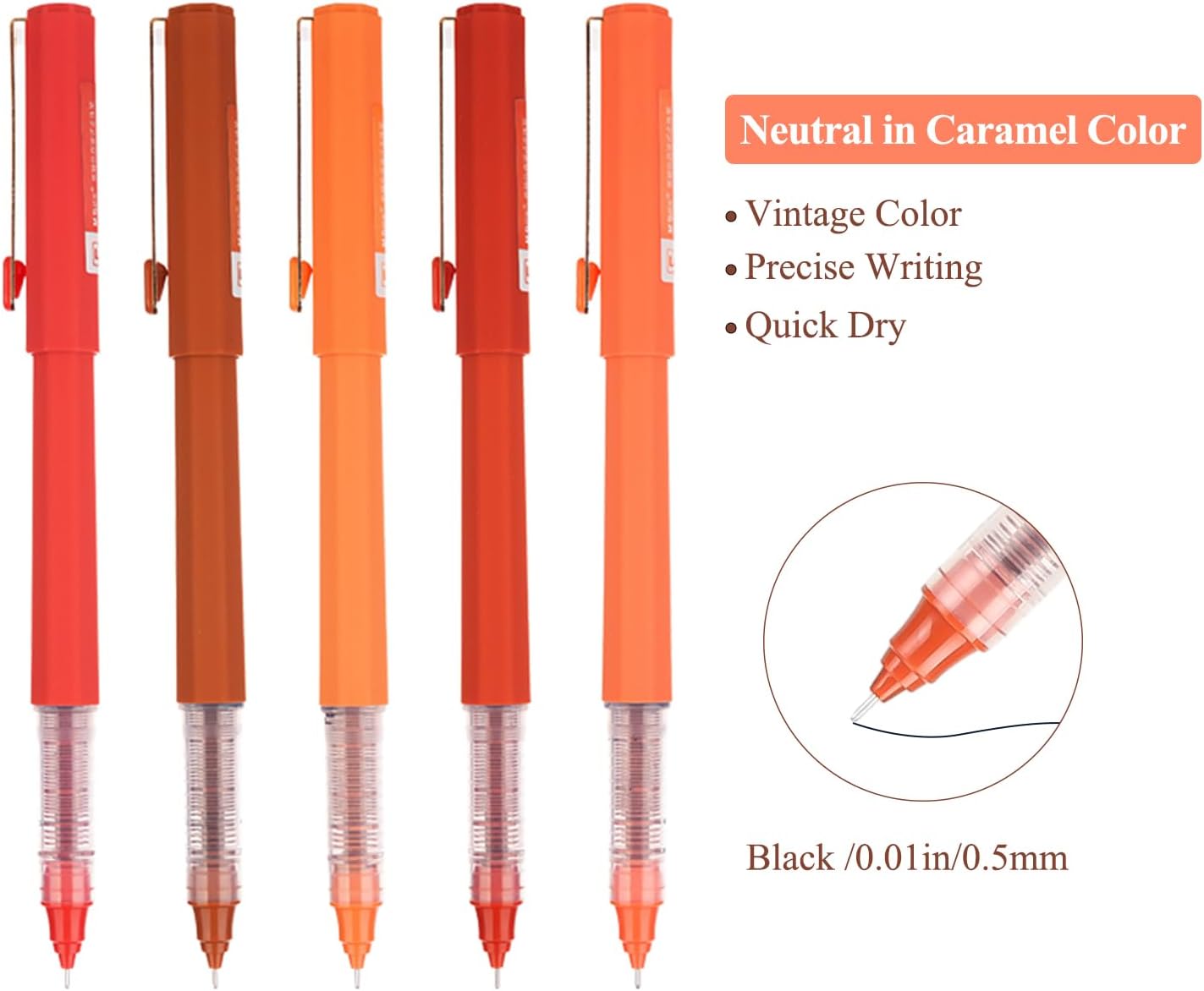 5Pcs Liquid Rollerball Pens Ultra Fine Point Black Ink,Caramel Color