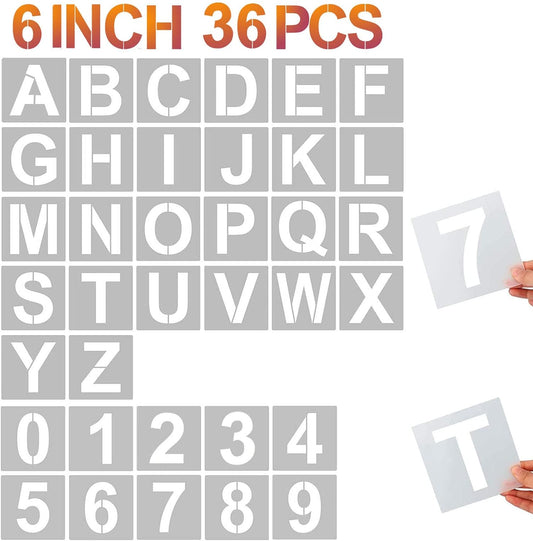 6 Inch 36PCS Reusable Plastic Letter Stencils and Numbers