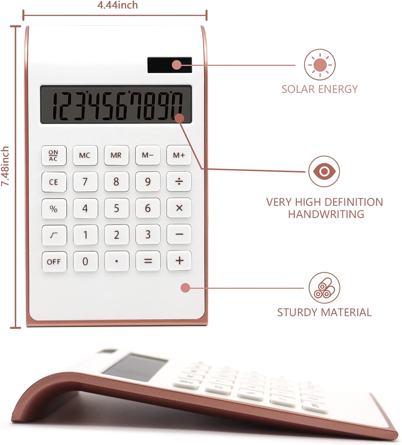 Rose Gold 10 Digits Solar Battery Basic Office Calculator