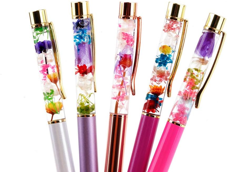 5 Color Metal Ballpoint Pens with Herbarium Floral