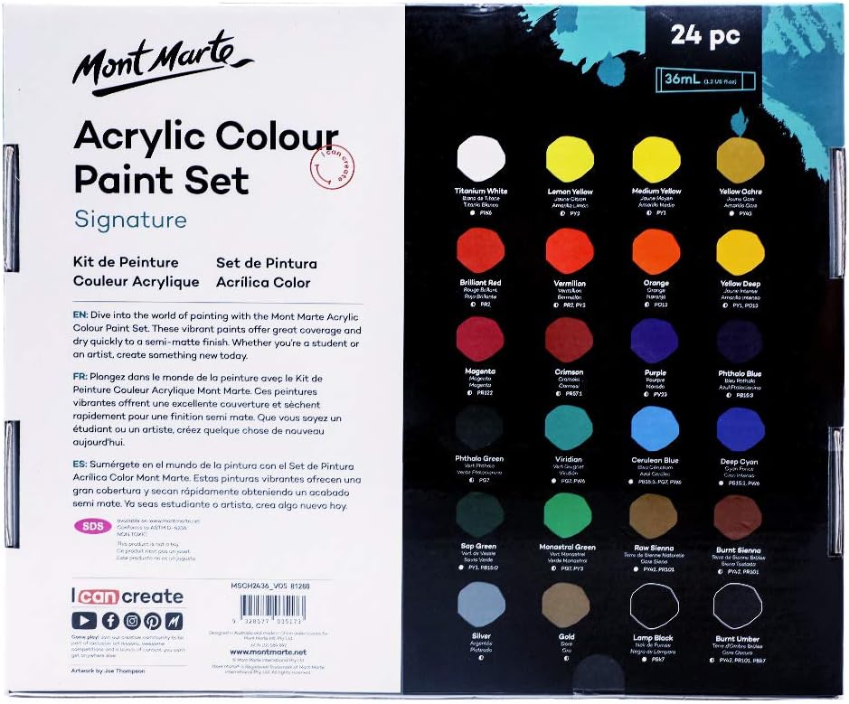 Mont Marte Acrylic Paint Set 24 Colours 36ml