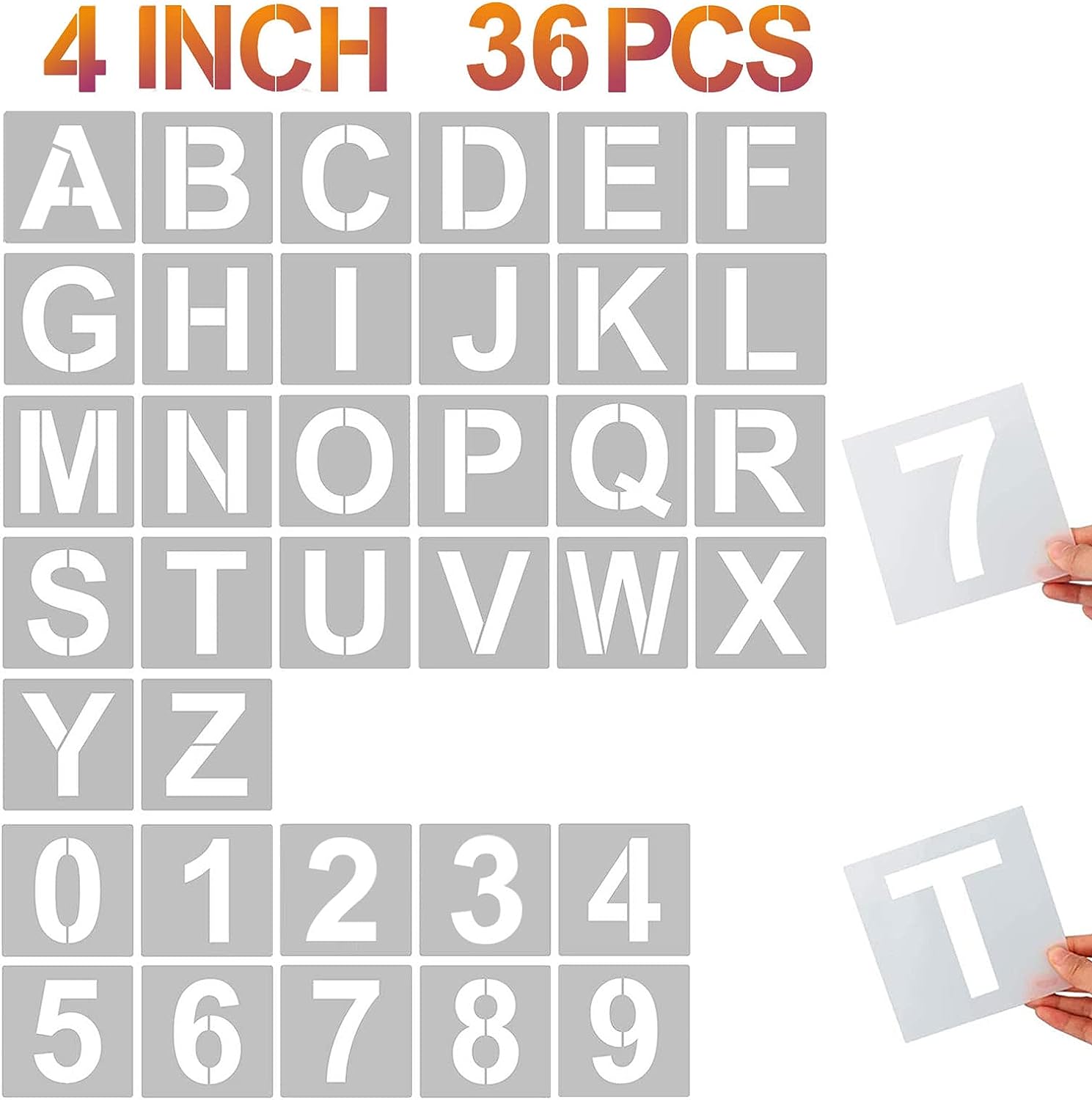 4 Inch 36PCS Reusable Plastic Letter Stencils and Numbers