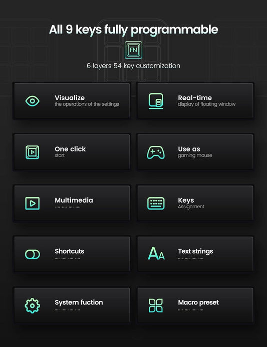 One-Handed Mechanical Keyboard Support NKRO,9 Fully Programmable Keys