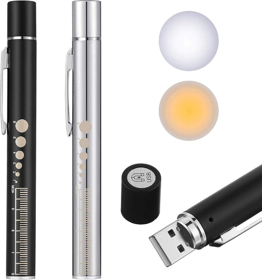 2pcs LED Pen Light for Students Doctors Nurses Black Silver