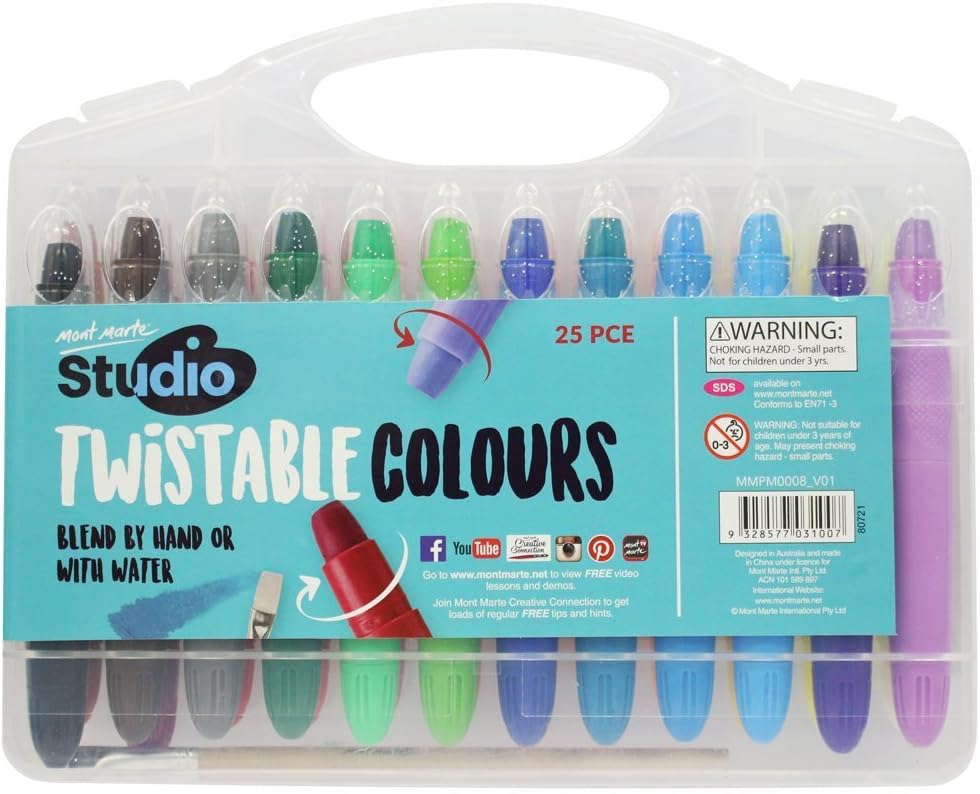 MONT MARTE Studio Twistable Colours,24 Blendable Colour Sticks 1 Paint Brush