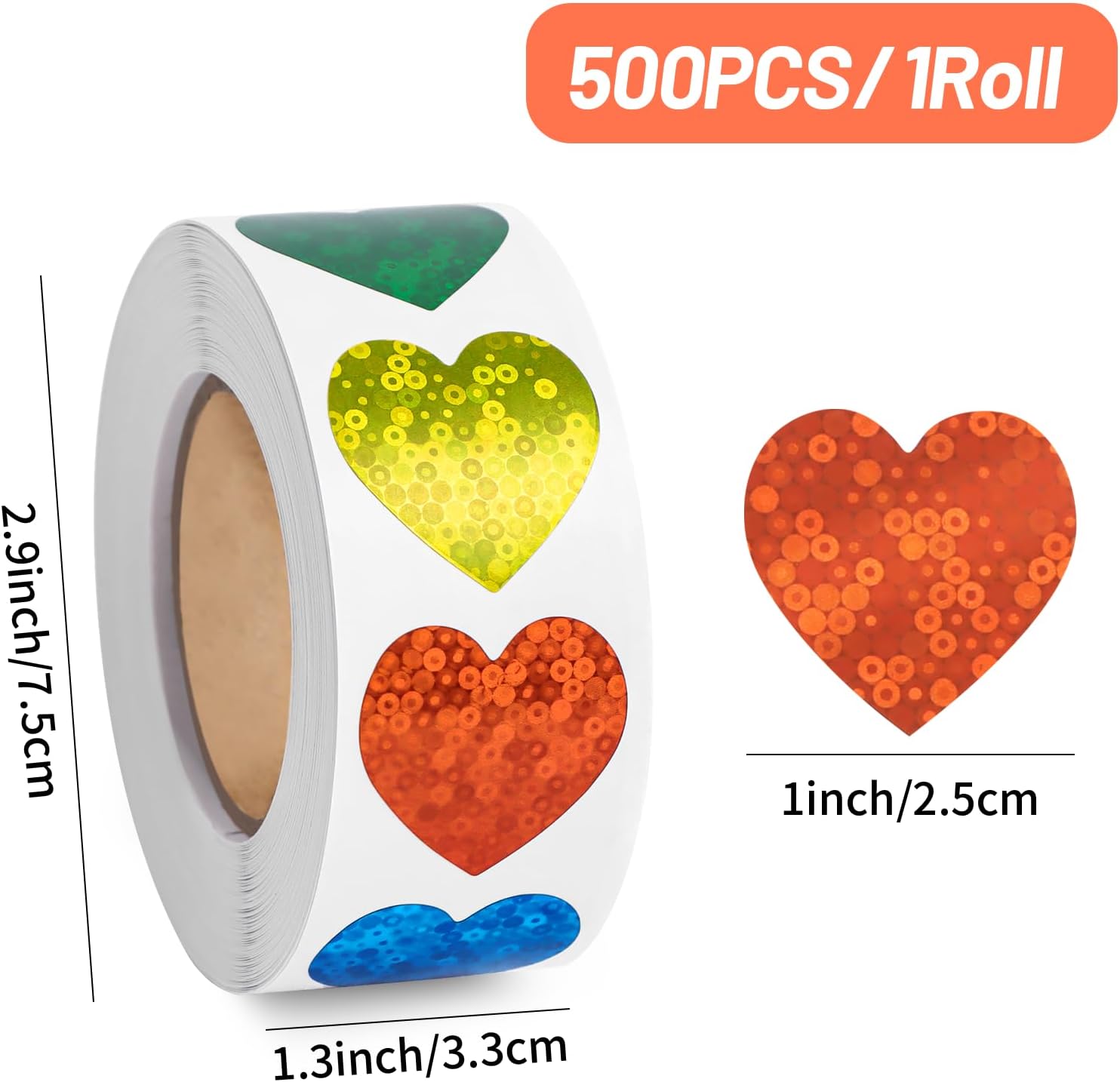 500Pcs Glitter Heart Stickers 1 inch 9 Colors