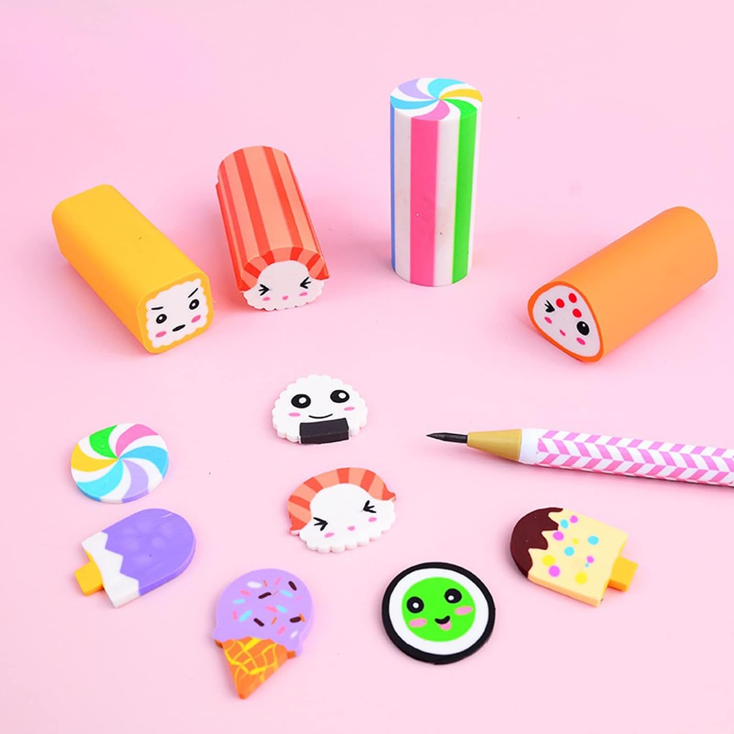 Food Sushi Desserts Long Pencil Erasers 12 Pack