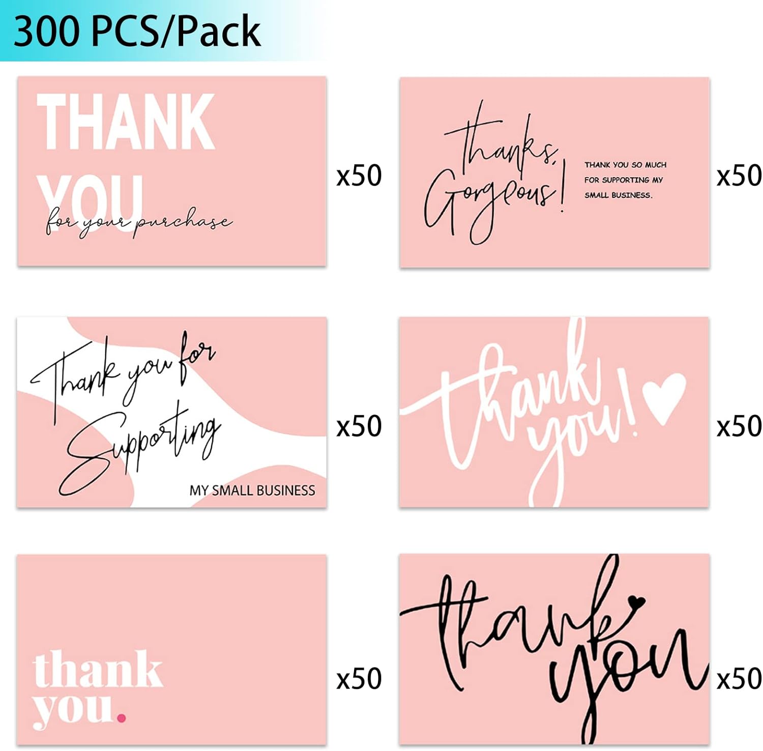 300PCS Thank You For Supporting My Business Cards Pink