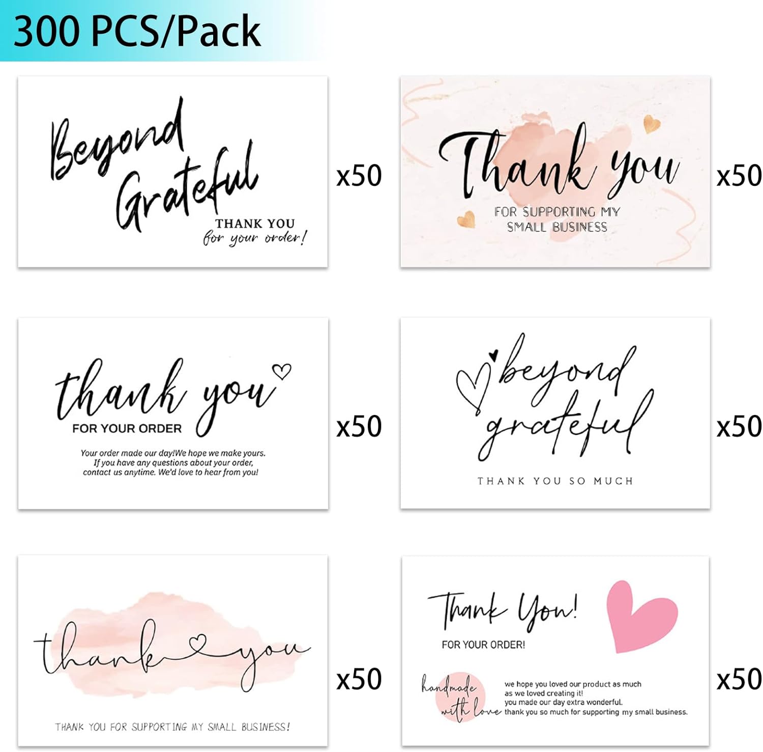 300PCS Thank You For Supporting My Business Cards White