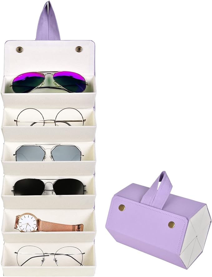 PU Leather Foldable Sunglasses Organizer Box Eyeglass Holder