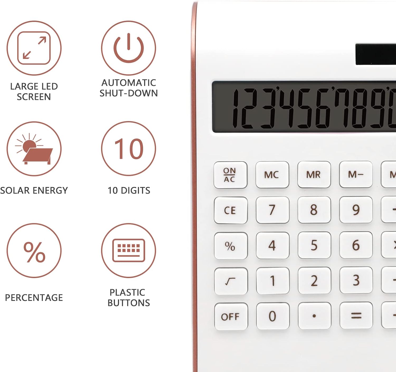 Rose Gold 10 Digits Solar Battery Basic Office Calculator