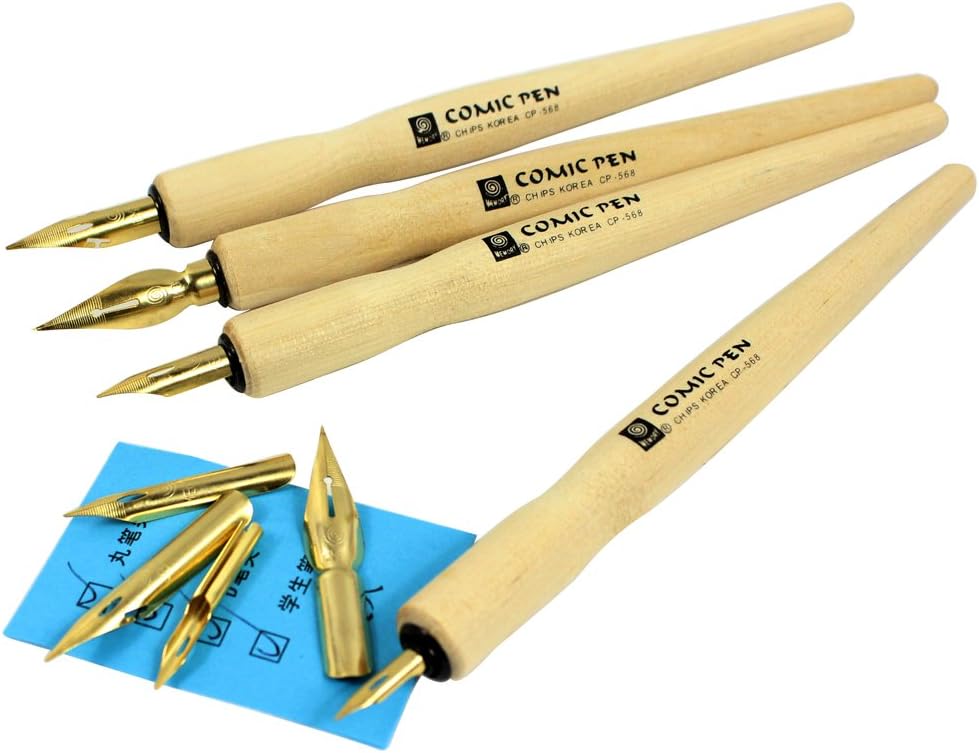 MEMORY 4 Wooden Comic Dip Pen Set