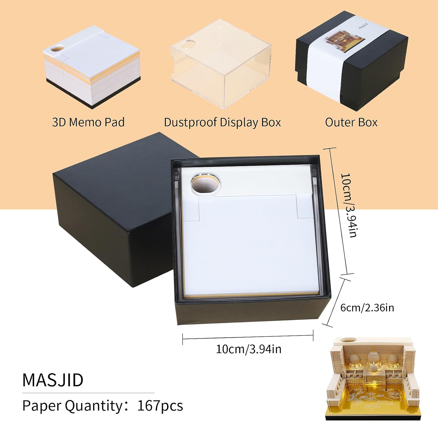 Masjid Art Paper Notepad 3D Memo Pads with Light