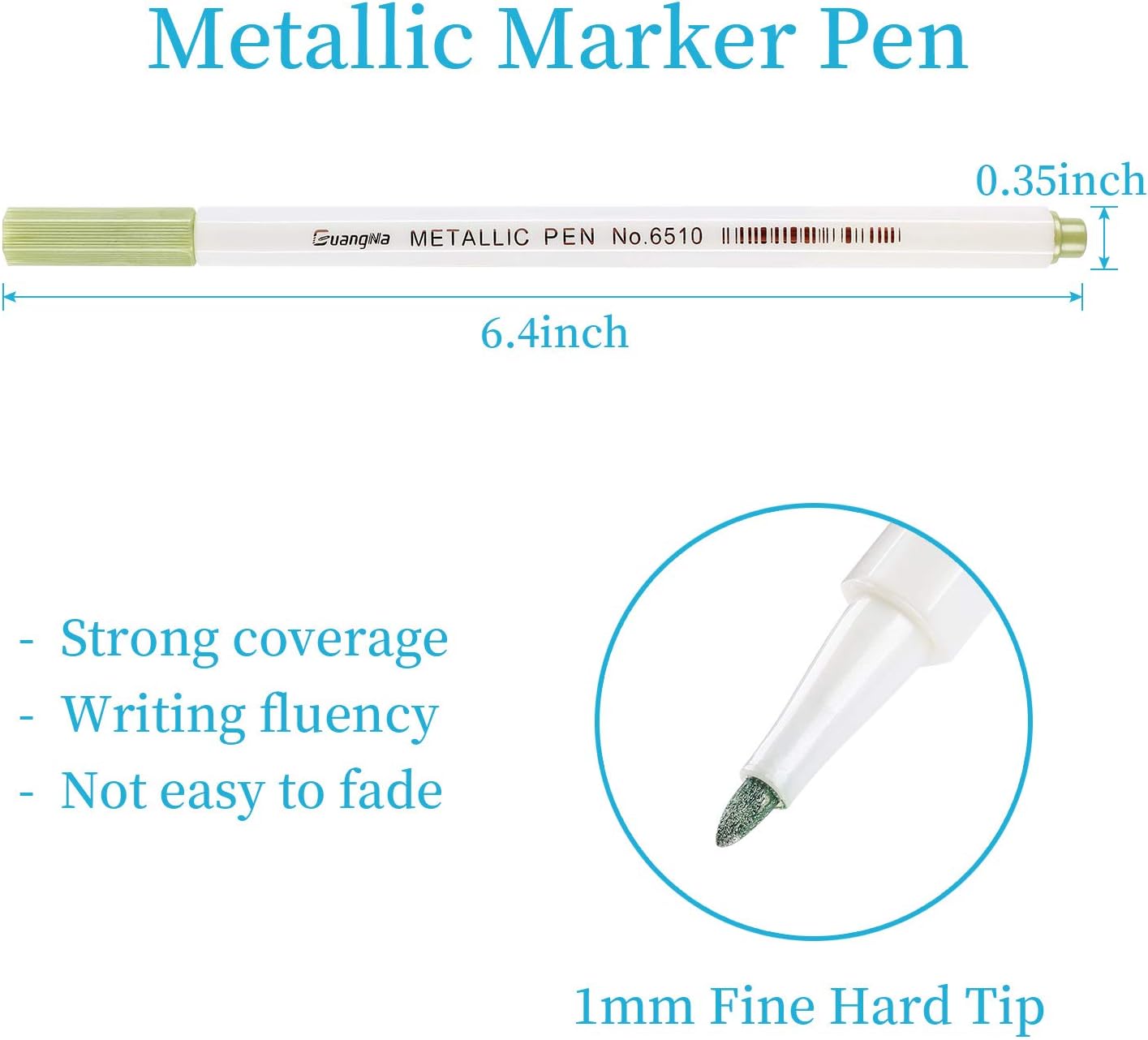 Guangna Metallic Marker Pens,12 Assorted Colors Fine Tip