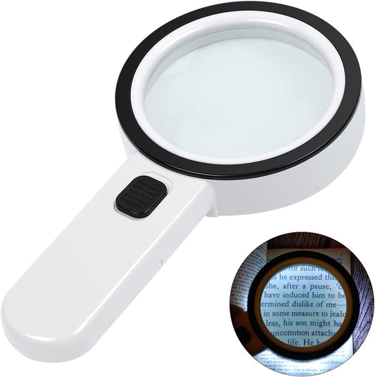 30X Handheld Large Magnifying Glass 12 LED Lighted Magnifier