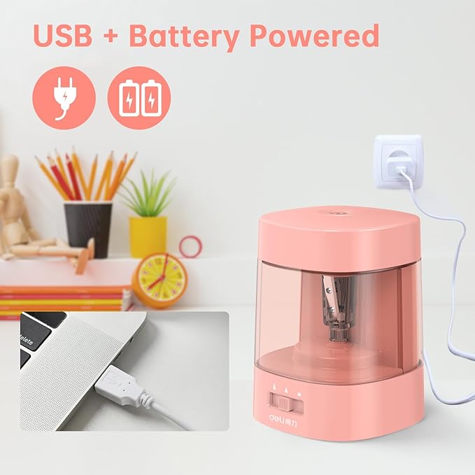 DELI 68659 Electric Pencil Sharpener USB & Battery Operated