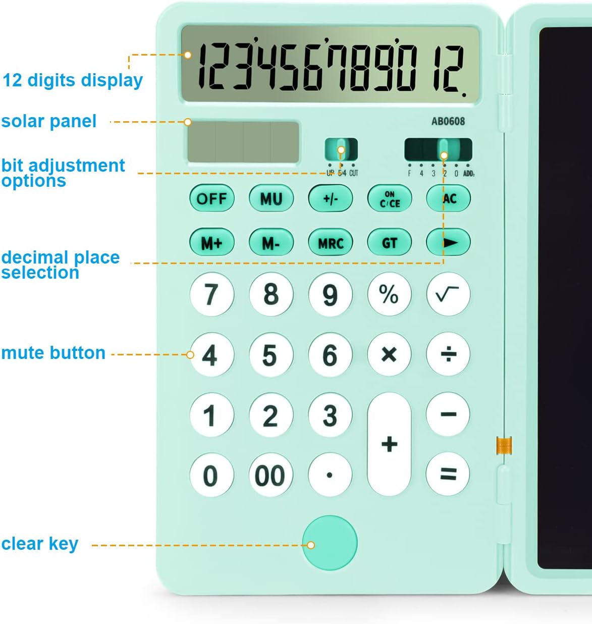 Calculator with LCD Writing Tablet Rechargeable and Solar Power