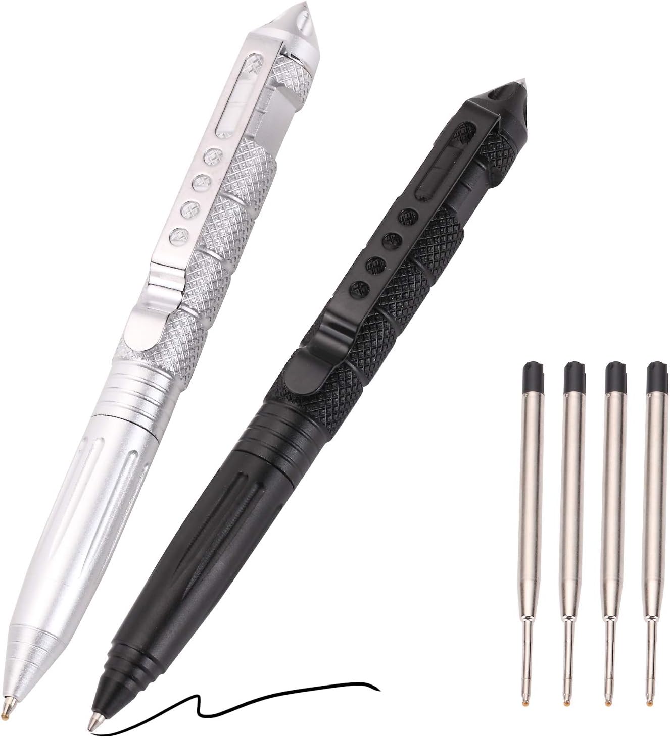 2 Pack Military Tactical Pen Set with 6 Black Ballpoint Refills