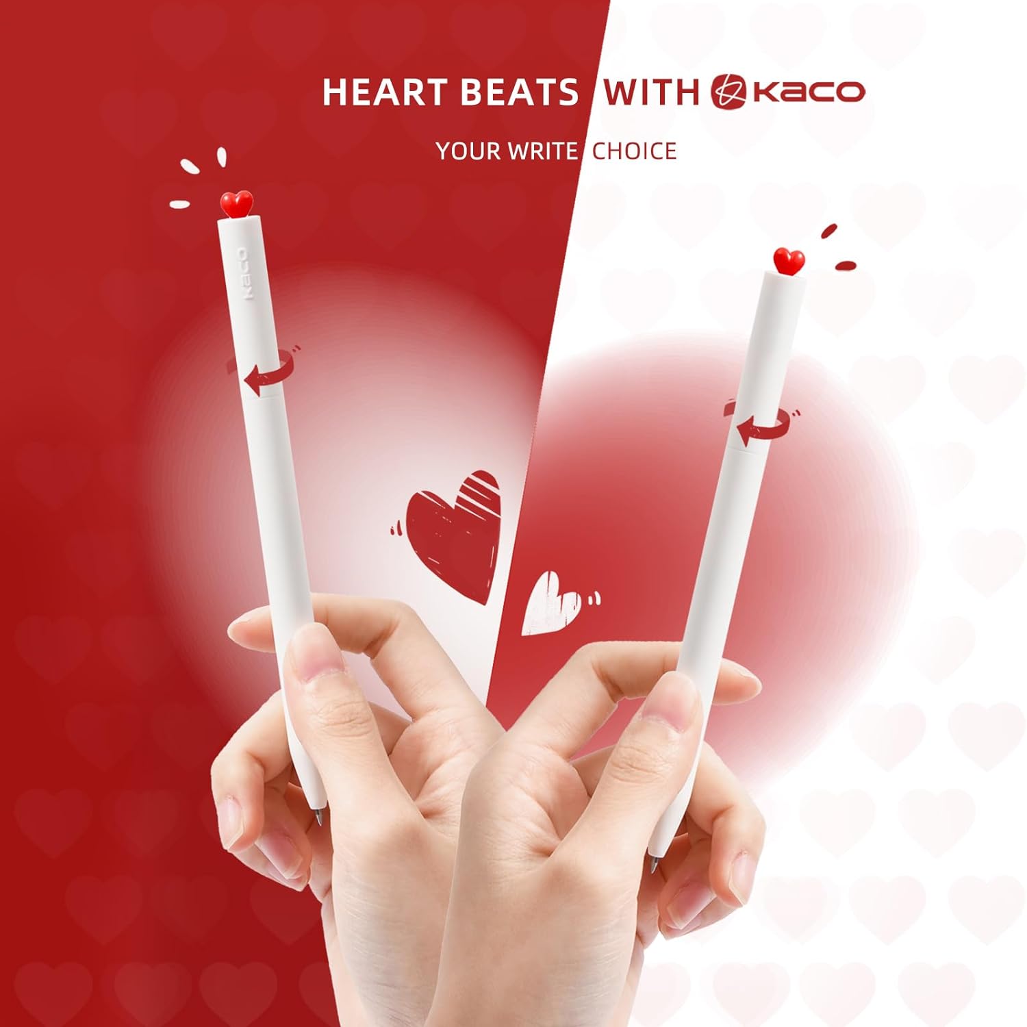 Kaco FIRST Gel Ink Pens,Cute Heart with Extra 4 Black Refills (2 White)