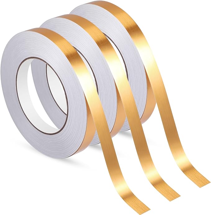 3 Rolls Self Adhesive Metalized Polyester Film Tape Gold 15MM