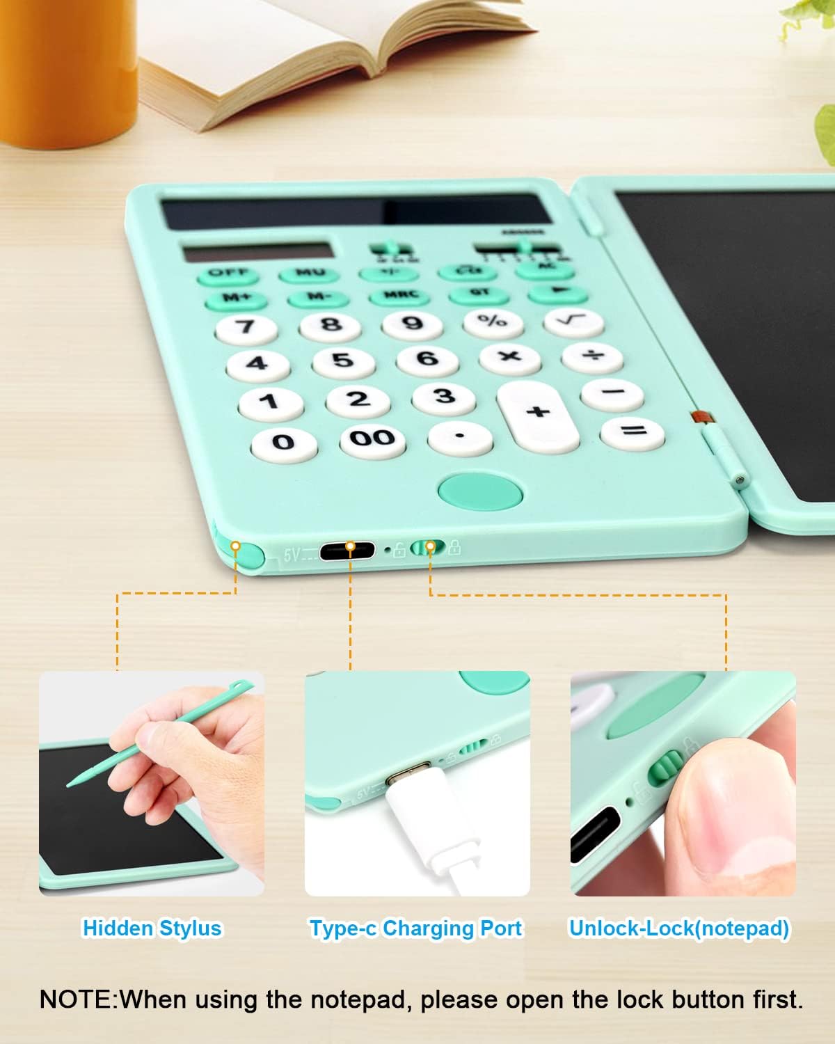 Calculator with LCD Writing Tablet Rechargeable and Solar Power