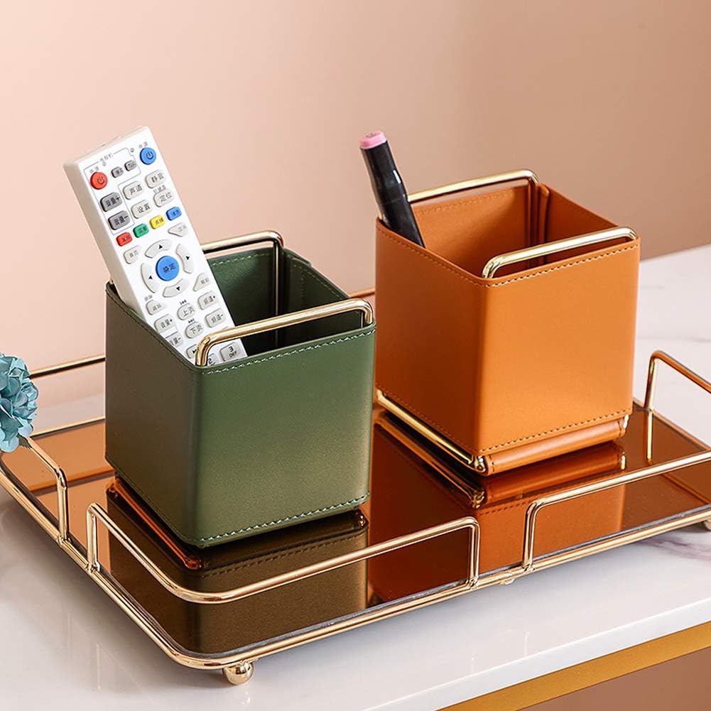 Leather Pen Pencil Holder Desktop Organizer Square