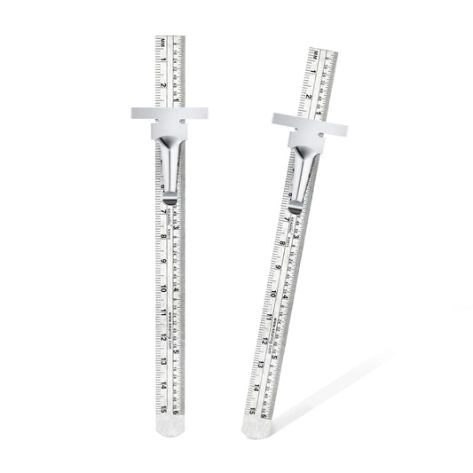 6 Inch Pocket Ruler Stainless Steel with Detachable Clips 2 Pack