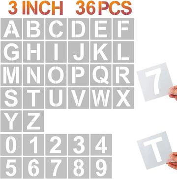 3 Inch 36PCS Reusable Plastic Letter Stencils and Numbers